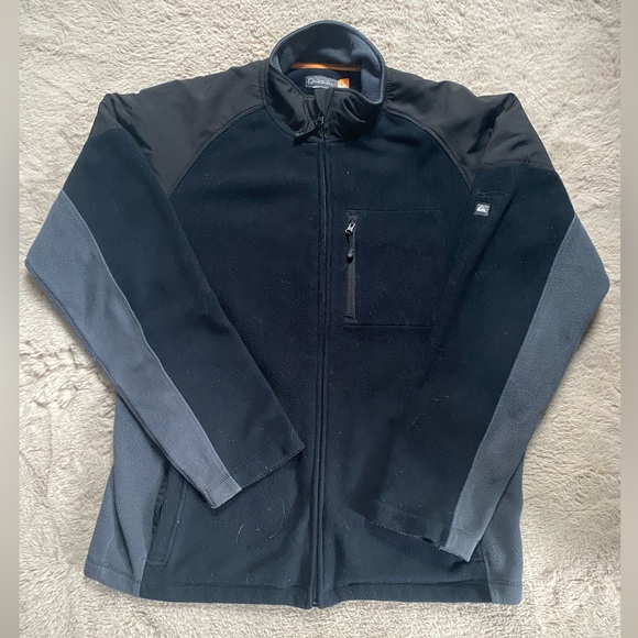 QUIKSILVER Jacket Men's Size XL Full Zip POLAR FLEECE Black Gray Logo Pockets - Picture 2 of 6